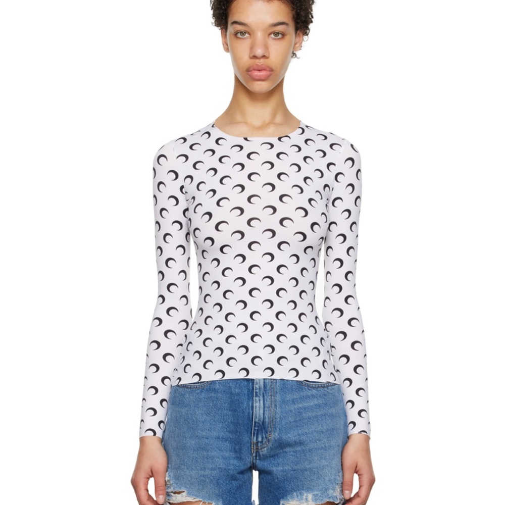 Marine Serre White Second Skin Moon Long Sleeve T-Shirt